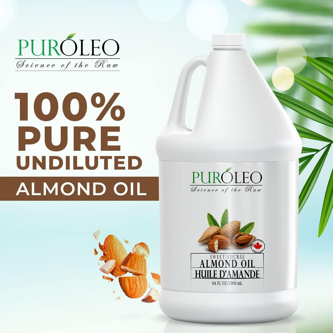 PURLEO PUROLEO Sweet Almond Oil 64 Fl Oz/1900 ML 100% Natural and Pure | Moisturizer & Carrier Oil | Beauty & DIY Blends, Massage Oil, Body Oil, Hair Oil and Baby Oil | Made from Almonds raw