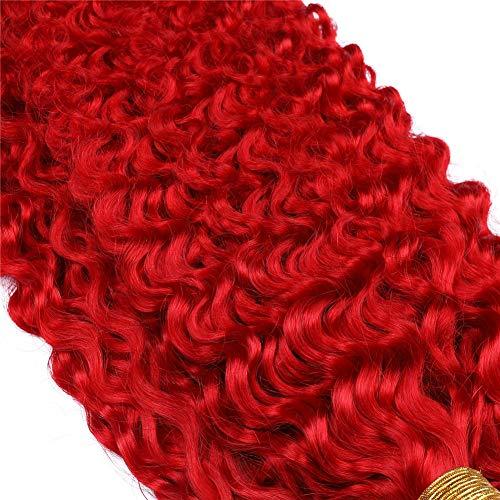 Tony beauty hair Tony Beauty Hair Deep Wave Wavy Virgin Brazilian Human Hair Bright Red Weave Bundles 3/4Pcs Lot Colored Red Deep Curly Wave Human Hair Extensions Double Weft 10-30" Tangle Free (14 14 14)