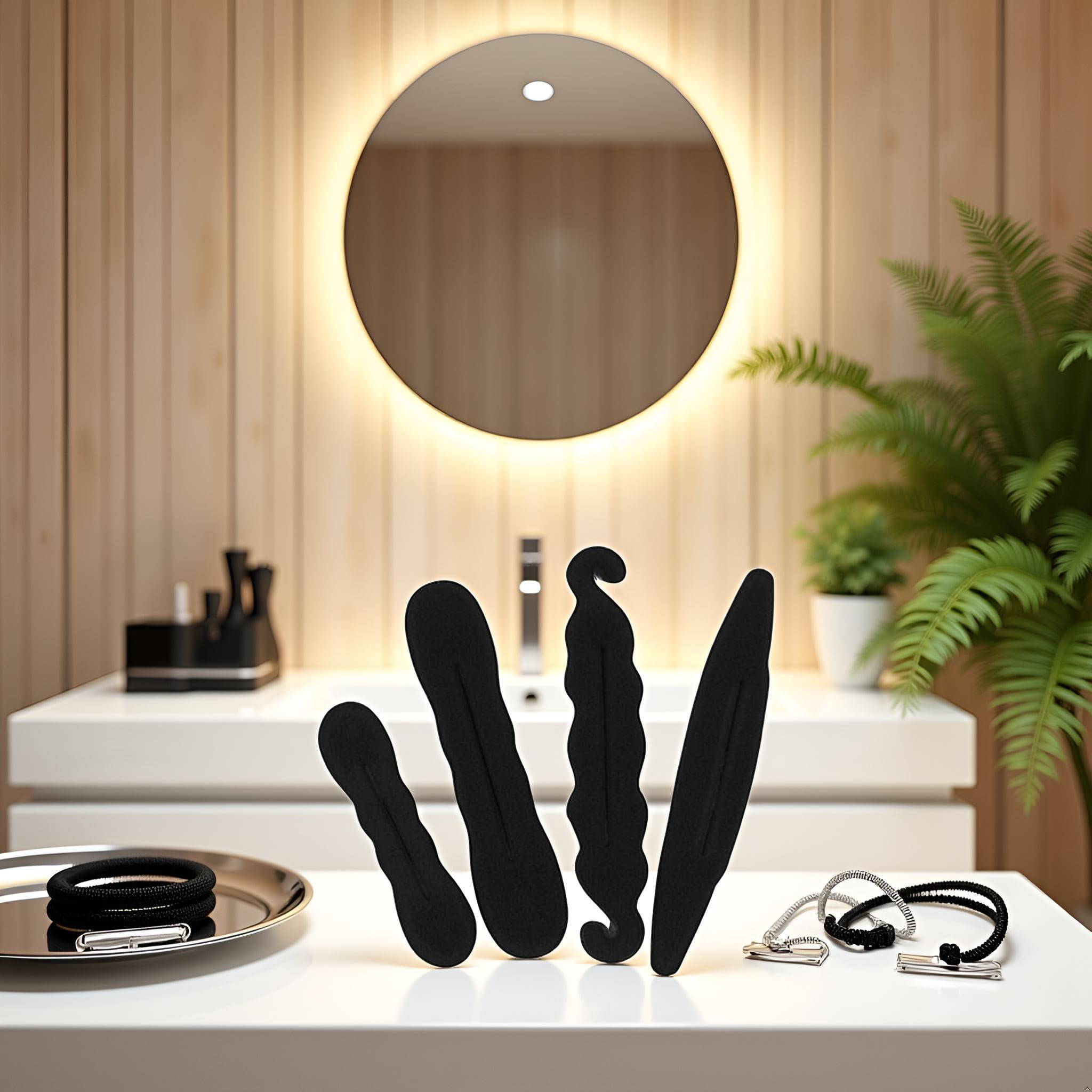 JJLFresheners 4Pcs Black Hair Bun Maker Magic Hair Styler Set Hair Styling Sponge New Released Elastics and Ties Hair Accessories