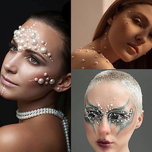 WUIOS Face Gems Jewels Hair Pearls Diamonds Stick Crystal Rhinestones for Hair, Face, Eye, Makeup, Crafts, Nails Self Adhesive Pearls Gems Rhinestones Use for Party, Festival Rave Outfits Costume (10mm)