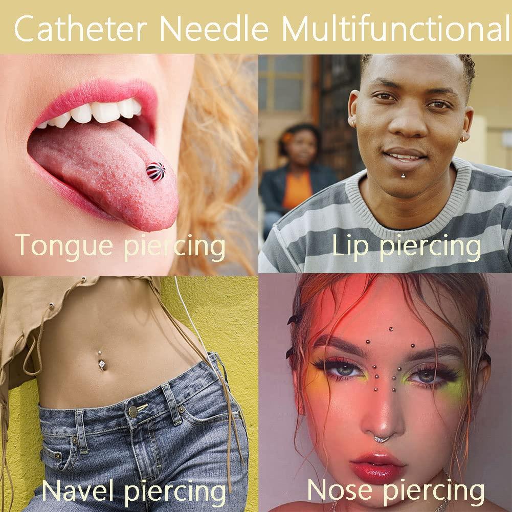nLn Hope 100pcs Catheter Piercing Needles, Body Piercing Needle IV Catheter Needles 18G Disposable Sterile Ear Nose Piercing Needle Stainless Steel Hollow Needles for Lip Tongue Belly Navel