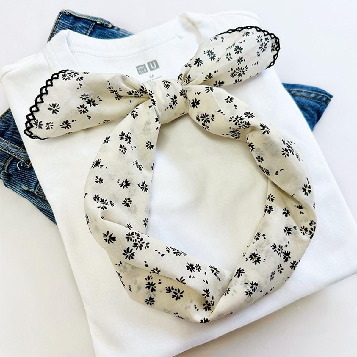 Pemilosci Pemilosci Large Cotton Bandana Headband, Head Wrap, Protective Coverage, Hair Neck Scarf for Women 28 x 28 inch (S32-Dot Floral - White