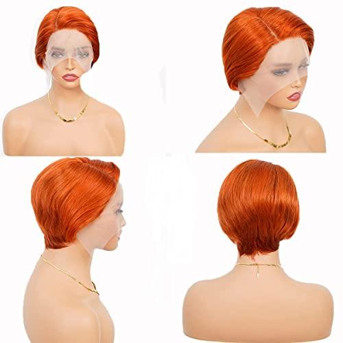QUEEN MARY QUEEN MARY Pixie Cut Wigs for Black Women Human Hair Ginger Orange Lace Front Wigs Human Hair 13x4x1 Straight Bob Wigs Human Hair Side Part Ginger Orange Straight Bob Wig 6Inch