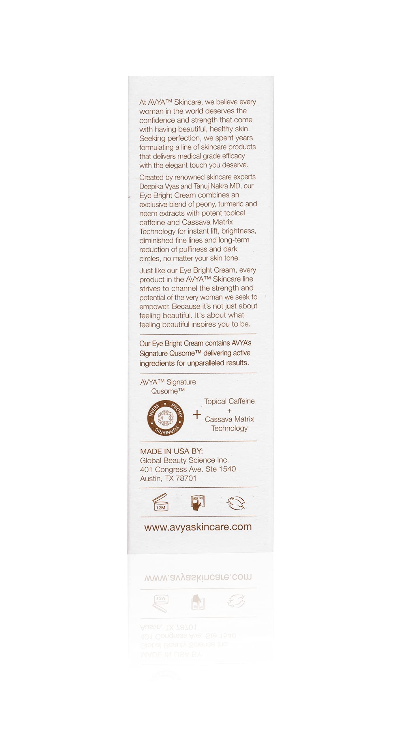 Avya Skincare AVYA Eye Bright Cream (0.17oz / 5ml) - Advanced Ayurvedic Skincare/Caffeine Reduces Dark Circles and Puffiness/Tightens and Reduces Fine Lines Around Eyes