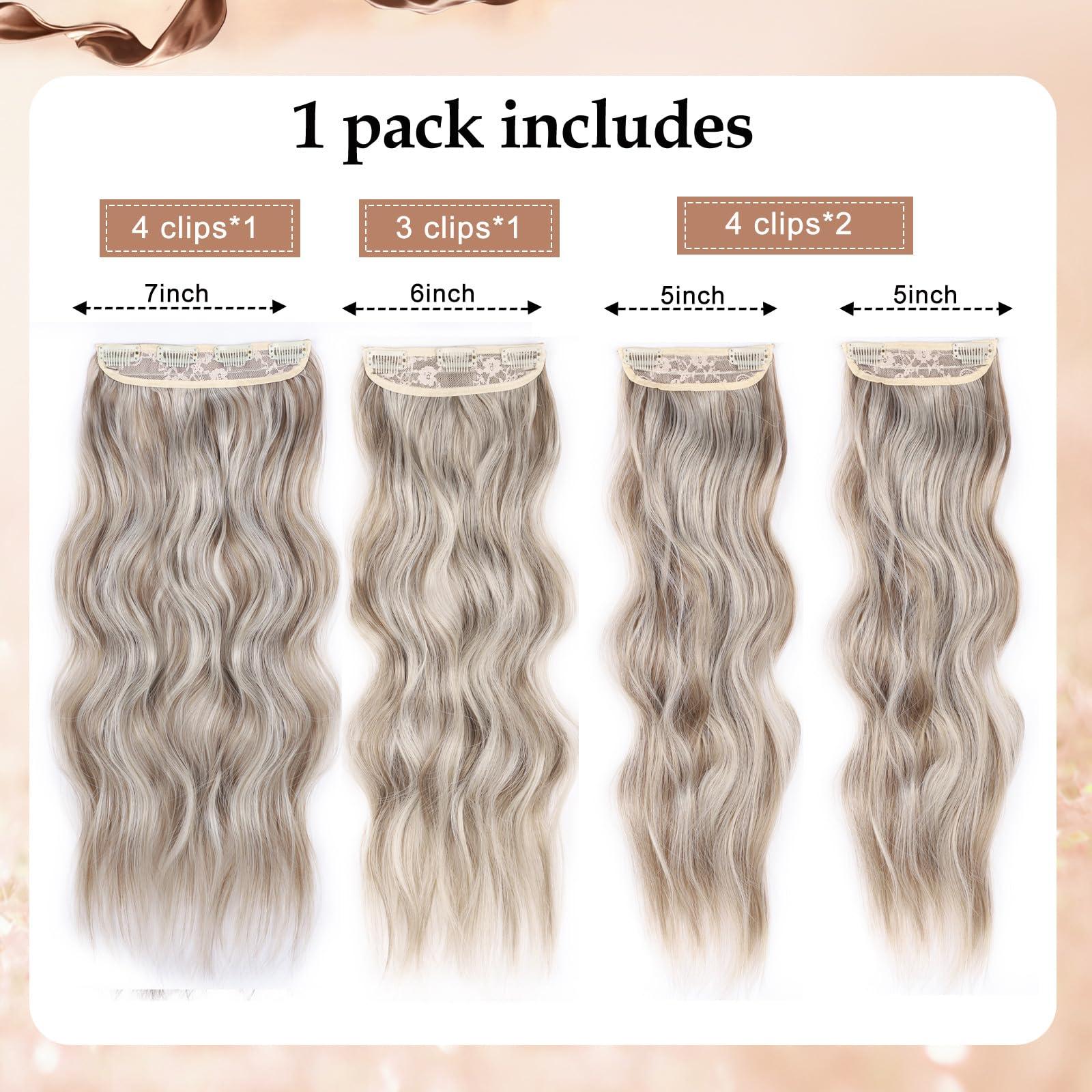 Perience Clip in Hair Extensions for Women Dark Blonde Hair Extensions Synthetic Clip in Long wavy clip in hair extensions 20 inch Double Weft Hairpieces Full Head For Women (20INCH, P88/86)