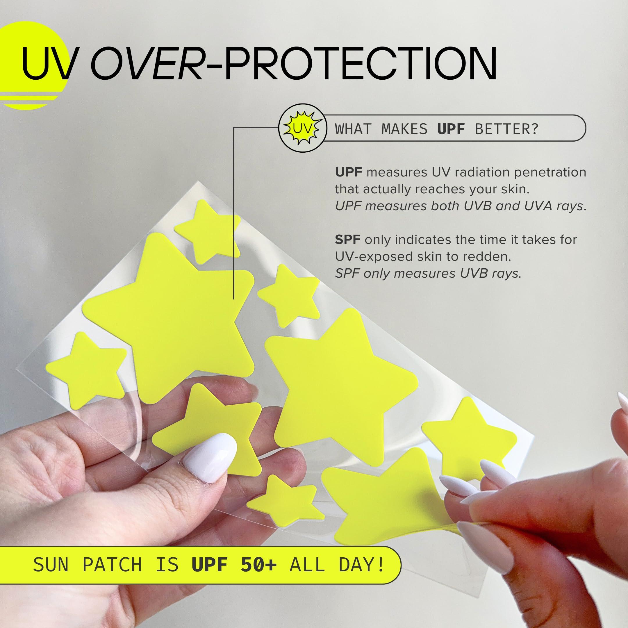 Sun Patch Sun Patch, Hypoallergenic Sun-Screen Star Shaped Patches, 100% Silicone UPF-50 UV Protection, Reusable, 1 Pack/10 Stars, Yellow