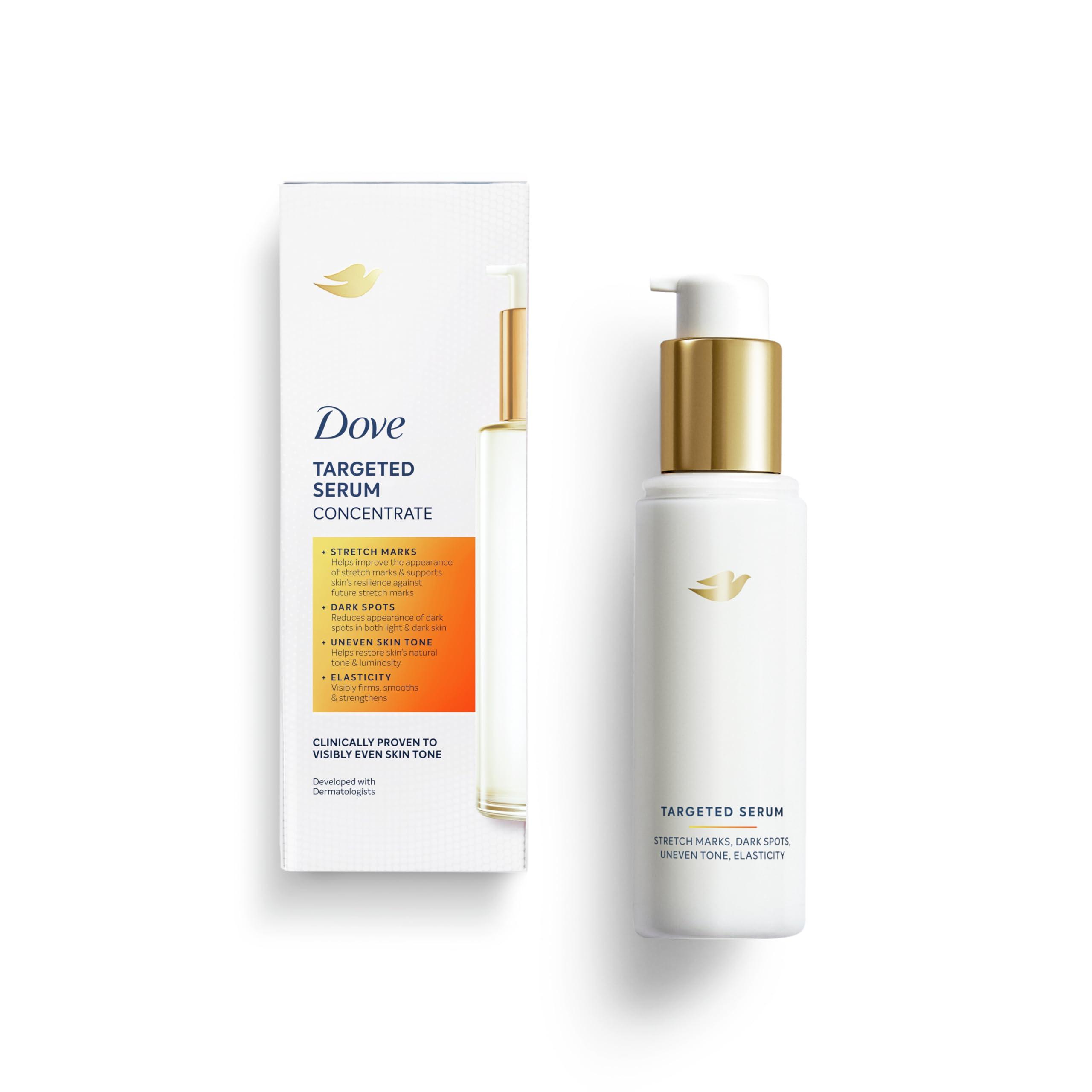 Dove Dove Targeted Serum Multipurpose for Stretch Marks, Dark Spots, Uneven Skin Tone and Elasticity,with Tone Balance Complex, Niacinamide, Collagen Peptides and Natural Moisturizing Factors, 3.2 oz