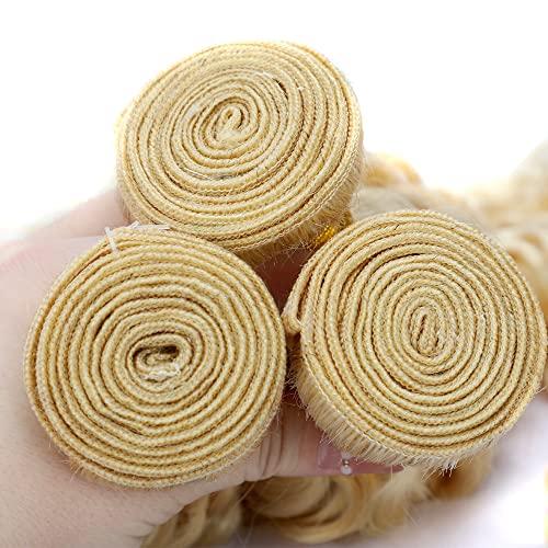 LadrXadr Blonde Human Hair Bundles 613 Kinky Curly Bundles P27/613 Human Hair Bundles 10 inch Blonde Wet and Wavy Bundle Two Tone Honey Blonde Mixed With Blonde Bundle Human Hair Weave