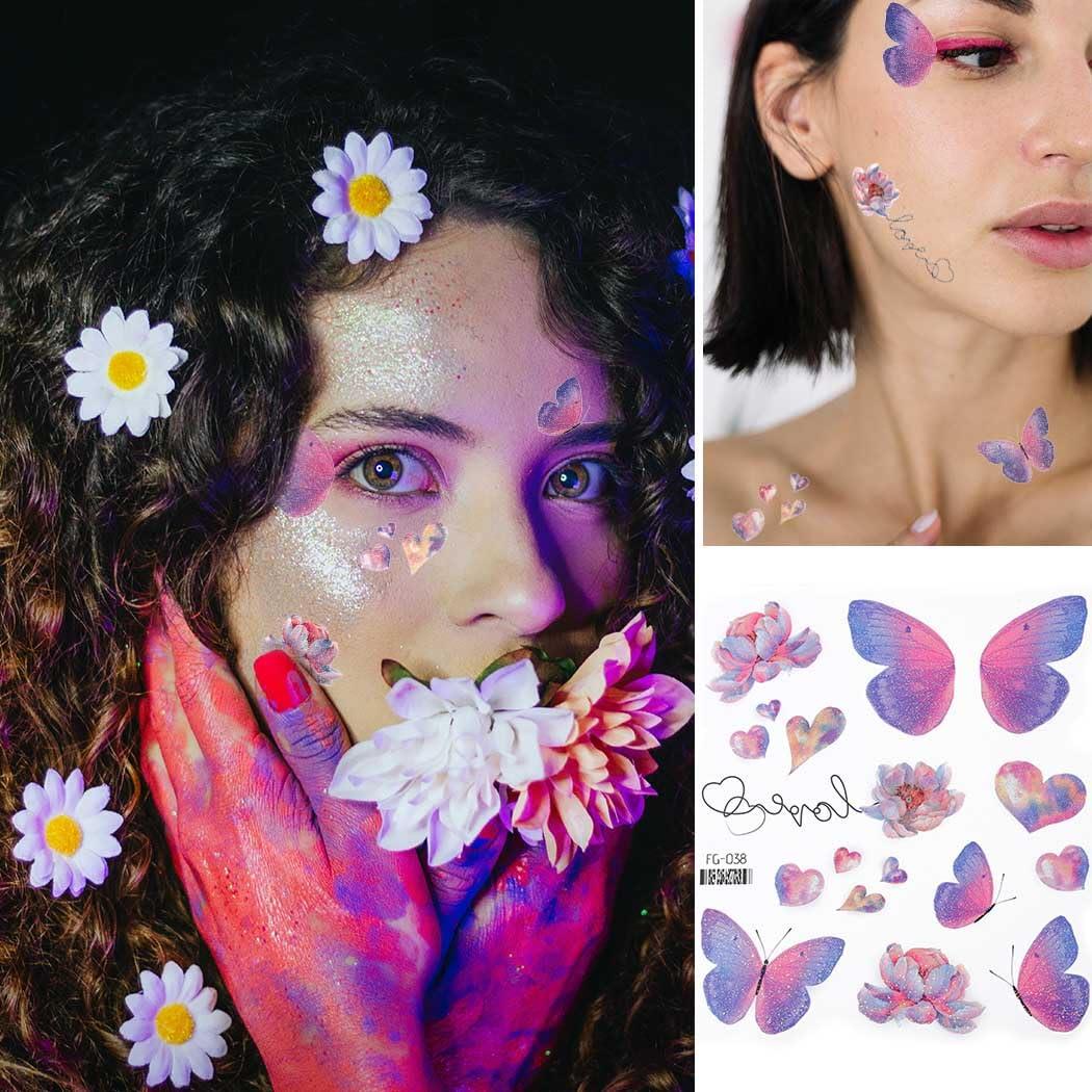 Uranian Uranian Temporary Tattoos Butterfly Face Stickers Glitter Fake Tattoo for Women Butterflies Fake Body Tattoos Sticker for Face Makeup Festival Rave Carnival (6 Sheet)