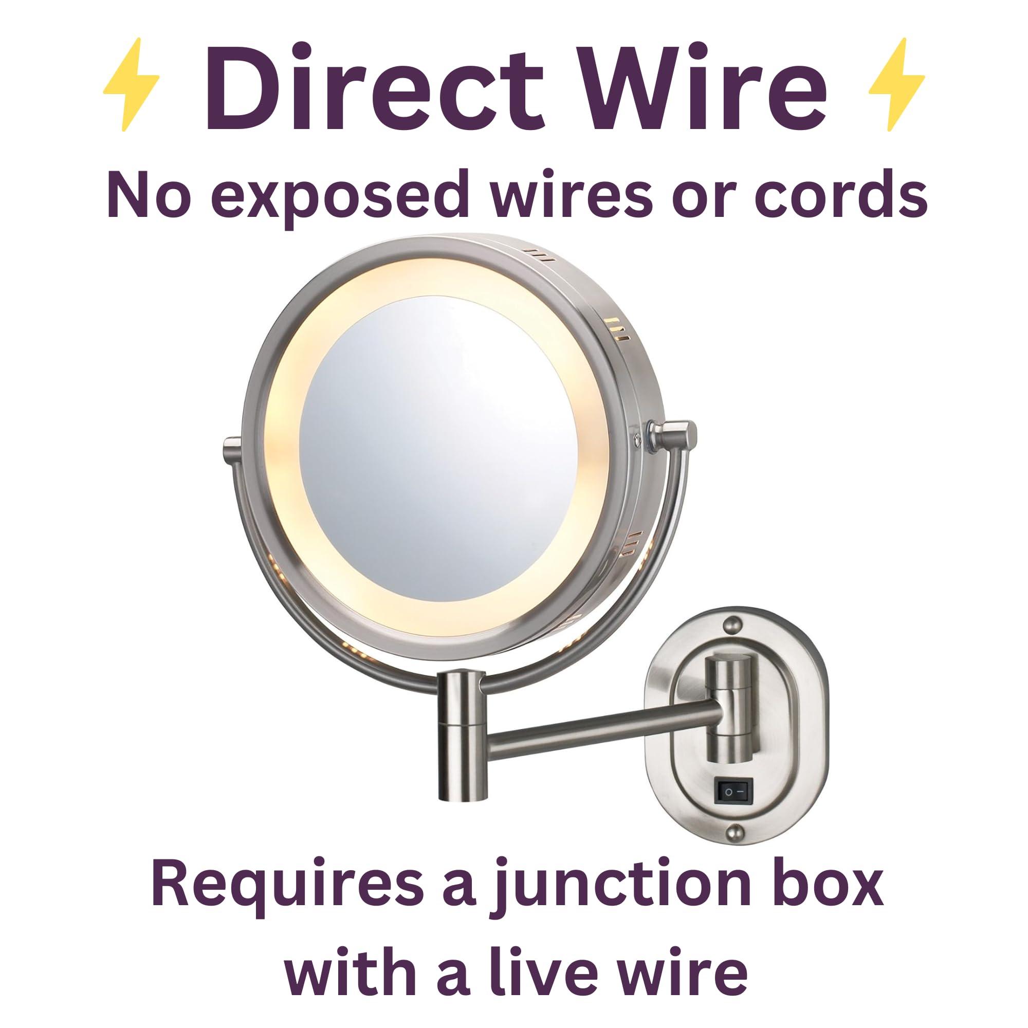 Jerdon JERDON Lighted Wall-Mounted Makeup Mirror - Direct Wire Makeup Mirror with 5X Magnification - 8-Inch Diameter Mirror with Chrome Finish Wall Mount - Model HL165CD