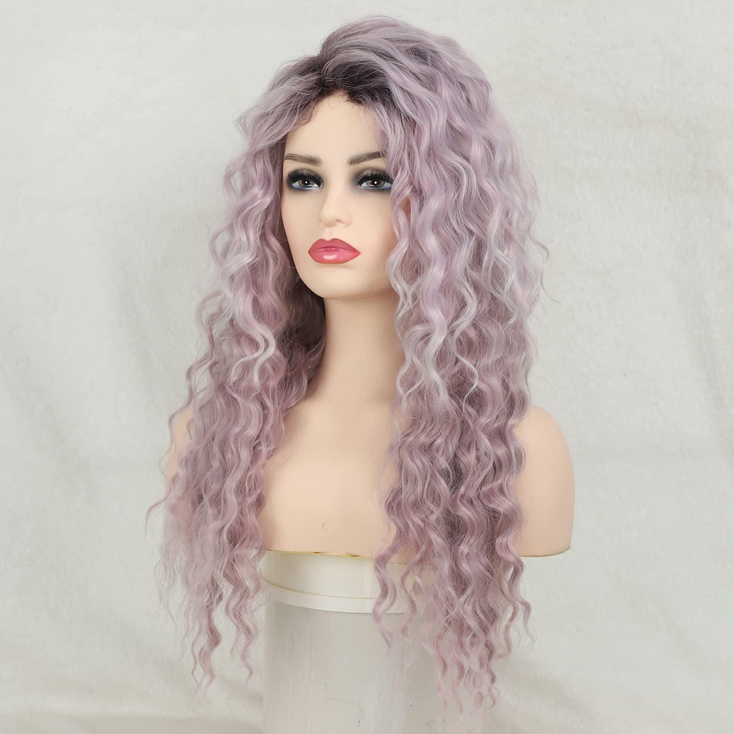 Fencca Fencca Purple Wig Long Curly Wigs for Women Ombre Purple Wavy Curly Synthetic Wig Free Part Natural Looking Wig