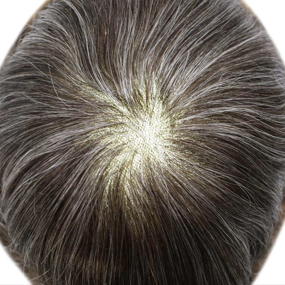 LYRICAL HAIR LYRICAL HAIR Toupee for Men Human Hair Replacement System Full Poly Skin Durable Injected PU Mens Hair Piece Protesis Capilar Para Hombre 5\"X7\" #330 Dark Brown+30% Gray-110% Light to Medium Density