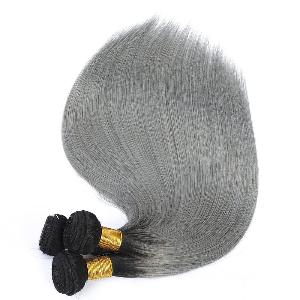 Freiuoke Grey Bundles Ombre Straight Human Hair Bundles 30 Inch Two Tone Dark Roots To Grey Bundles Human Hair Unprocessed Virgin Hair 1 Bundle Silver Bundles Hair Extensions