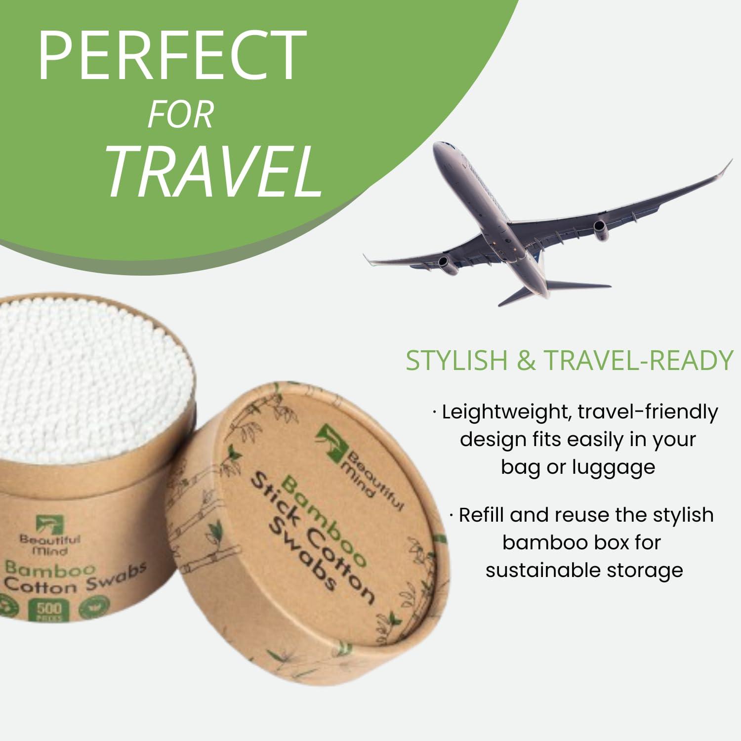 Beautiful Mind Beautiful Mind Bamboo Cotton Swabs for Ears  500 Pack  Qtips with Carbonized Bamboo for Durability  Eco-Friendly, Biodegradable & Vegan  100% Organic Cotton Ear Swabs for Makeup