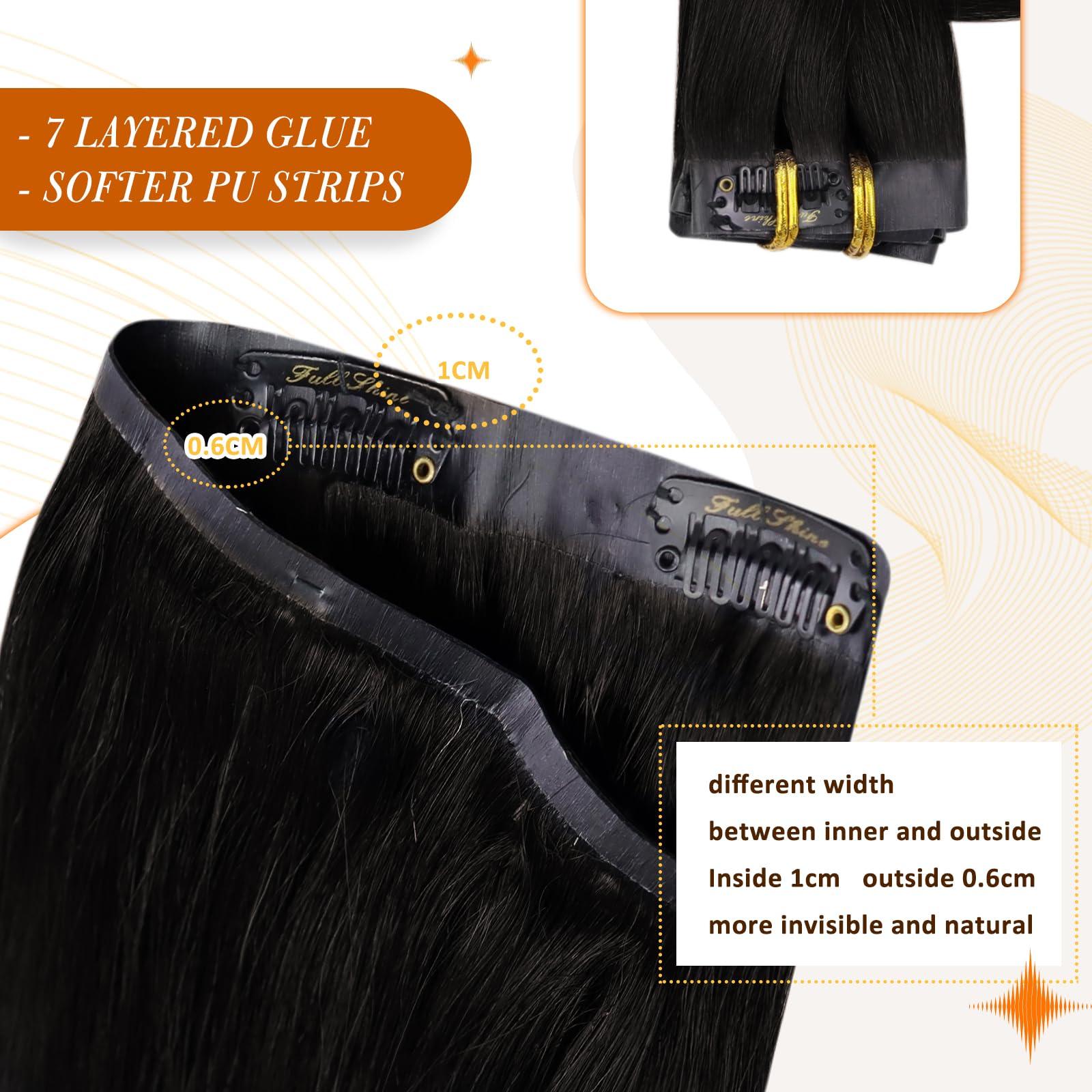 Full Shine Full Shine 12 Inch Clip in Hair Extensions Natural Black 200 Grams Human Hair Extensions Clip ins Invisible Normal Weft And Pu Weft Seamless Clip ins for Thick Hair