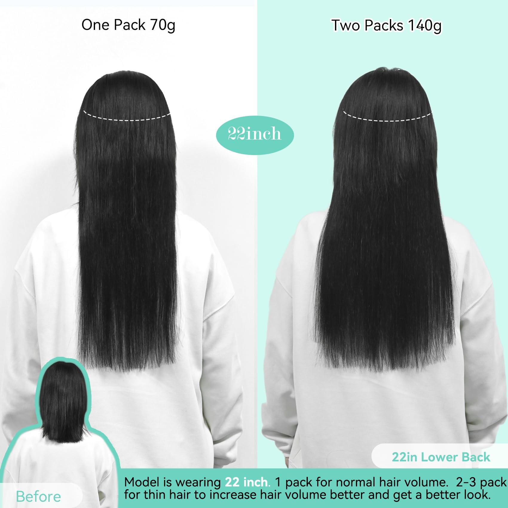 Ukira Ukira Black Hair Extensions Real Human Hair, 22 Inch 70g 7pcs Natural Black human hair clip in extensions, Soft Straight Remy Human Hair Extensons Clip in Hair Extensions Black Women