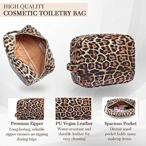 Daisy Rose Daisy Rose Cosmetic Toiletry Bag | PU Vegan Leather Travel Bag - Leopard