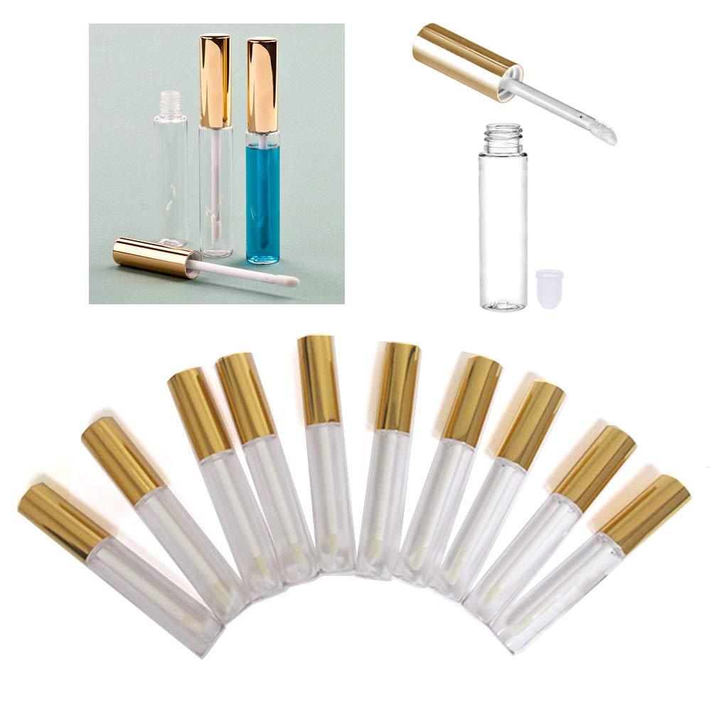 AllTopBargains 30 Yellow Gold Plastic PET Lip Gloss Bottles 10ML Balm Container Clear Stopper