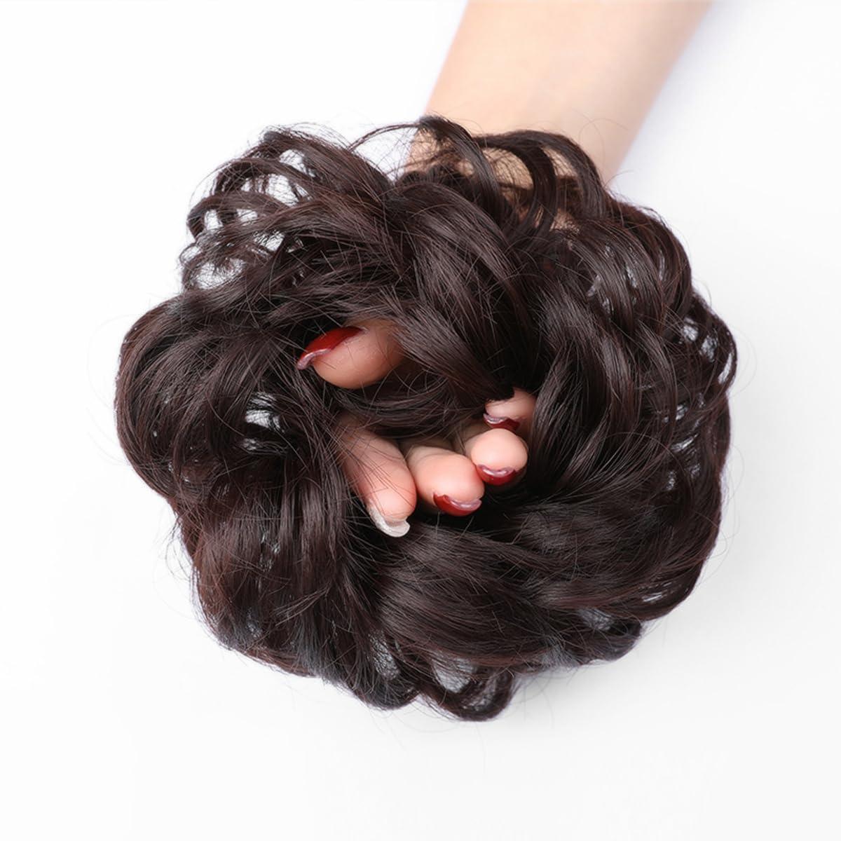 TIPS AND TOPS HAIR SOLUTIONS Human Hair Scrunchies/Messy Buns For Women, Bun Extensions Human Hair Rose Bun Hair Piece Curly Hair Bun Hairpieces for Women Girls Real Hair Bun Natural (Natural Black)