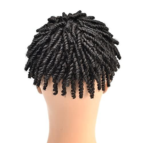 Generic Afro Kinky Twist Crochet Braids Hair for Black Men 8X10 African American Human Hair System Replacement Afro Toupee for Black Men All PU Injected Poly Thin Skin Hair Piece Mens Wig 6MM-6\",1B# Off Black