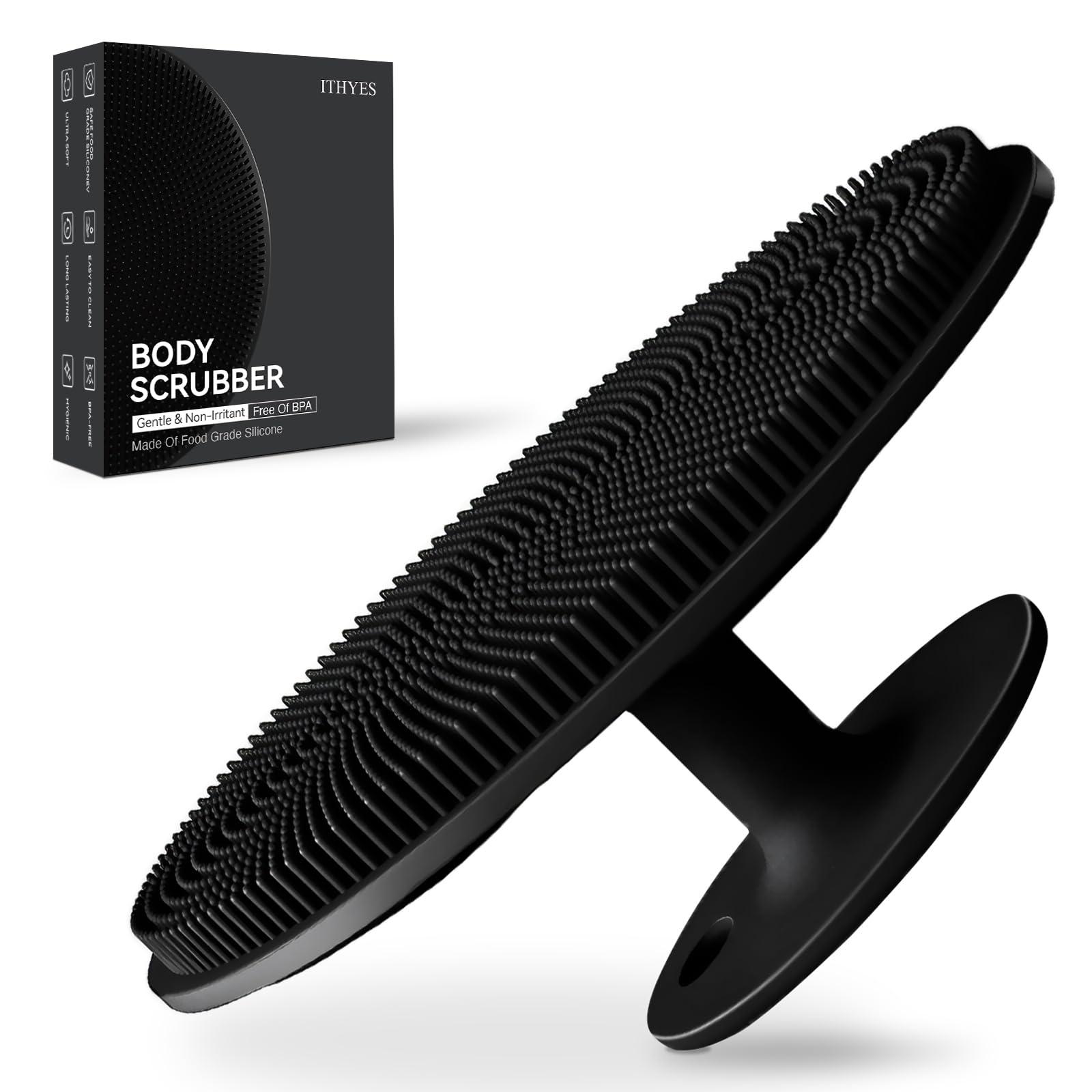 Ithyes Ithyes Silicone Body Scrubber Exfoliating Body Brush for Men Women Lathers Well Easy to Clean More Hygienic Than Loofah Shower Scrubber Face Scrubber for Sensitive Skin 1 Pack (Black)