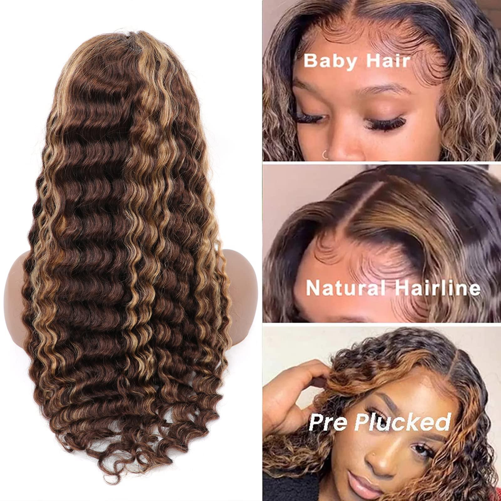 ISEE ISEE Hair Transparent Lace Front Wigs Human Hair Deep Wave Wigs 150% Density Deep Curly 13X4 Lace Frontal Human Hair Wigs for Black Women Pre Plucked with Baby Hair(32 Inches)