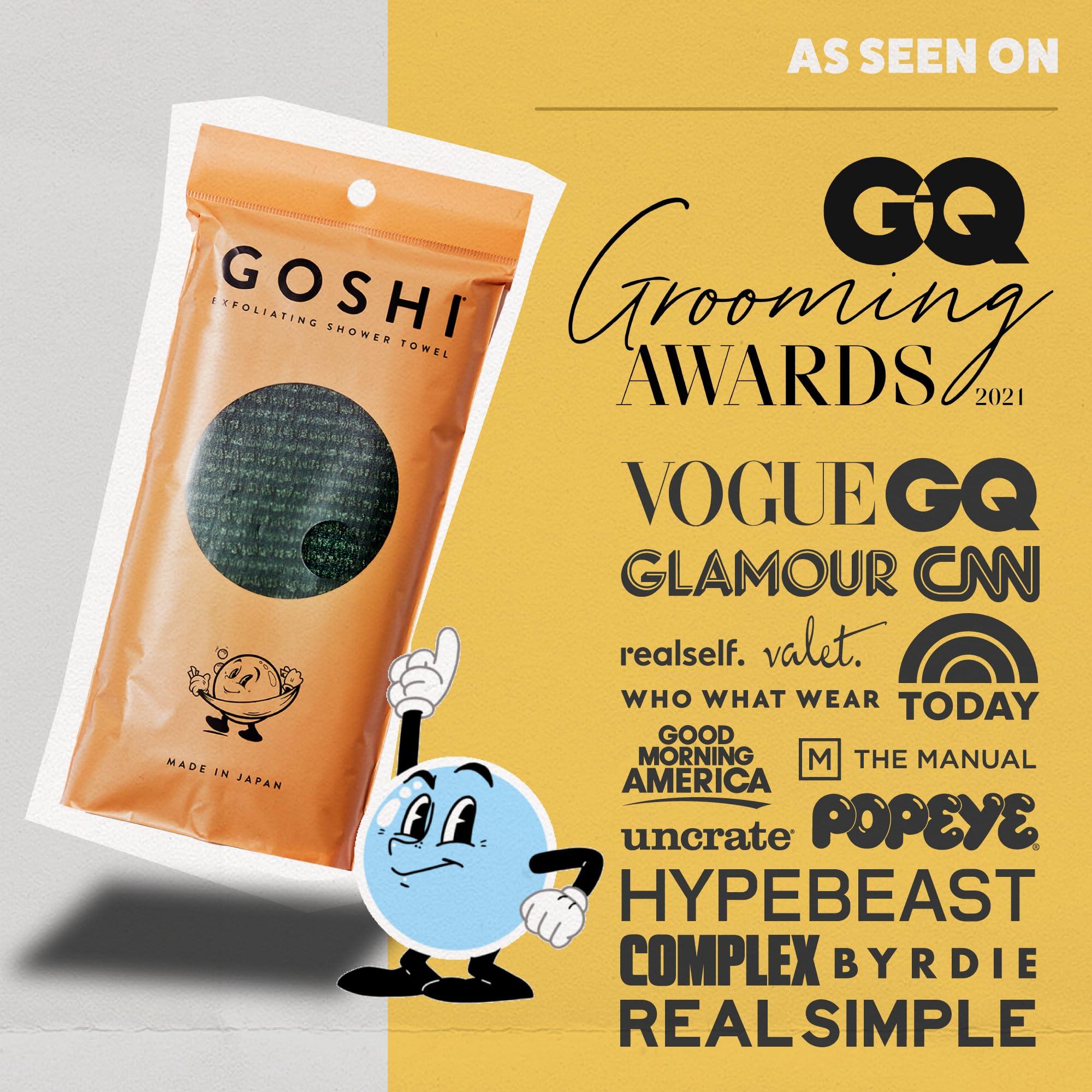 GOSHI GOSHI Exfoliating Shower Towel - Rip-Resistant Exfoliating Washcloth for All Skin Types - Moss Green - Made in Japan