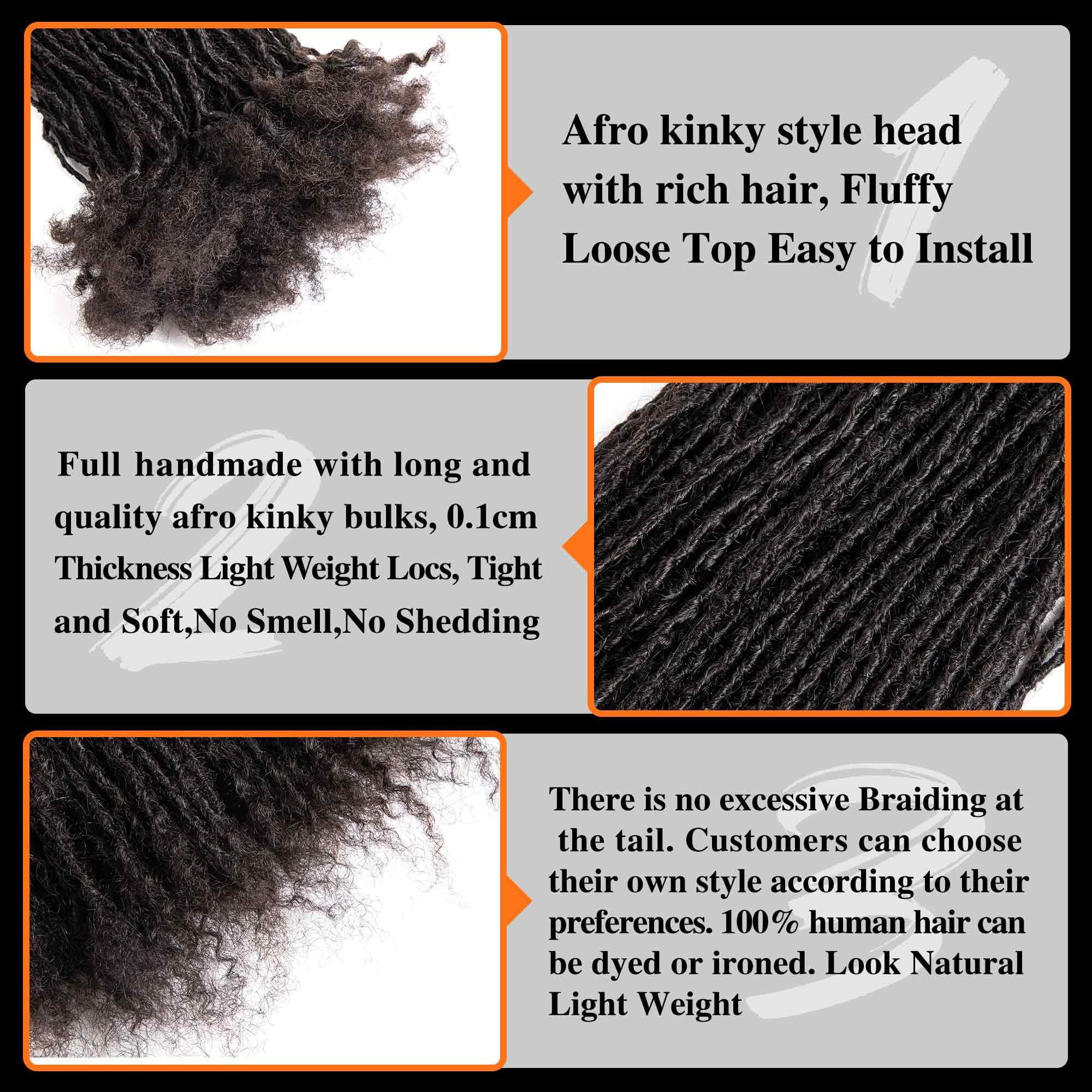 originea Originea 8-18 Inch 0.2 Thickness Curly Tips Interlocked sisters Locs 100% Real Human Hair Micro loc Extensions Permanent Dreadlock Extensions Natural Looking Locs (1B# 0.2cm, 14 Inch 30 Strands)