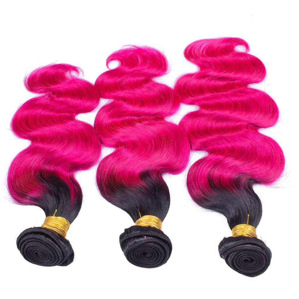 Tony beauty hair Tony Beauty Hair Peruvian Hot Pink Ombre Human Hair Body Wave Bundles Dark Roots #1B/Hot Pink Ombre Wavy Human Hair Weave Wefts Pink Ombre Hair Extensions 3/4 Bundles Lot (28 28 28)