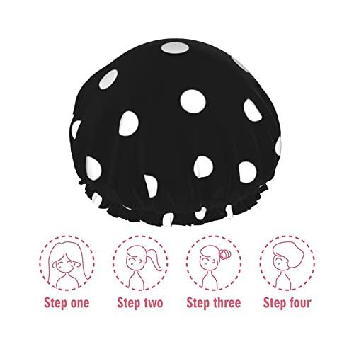 IDNUYIA White Dots Shower Cap For Women, Layers Bathing Shower Reusable Elastic Band Stretch Hem Hair Hat