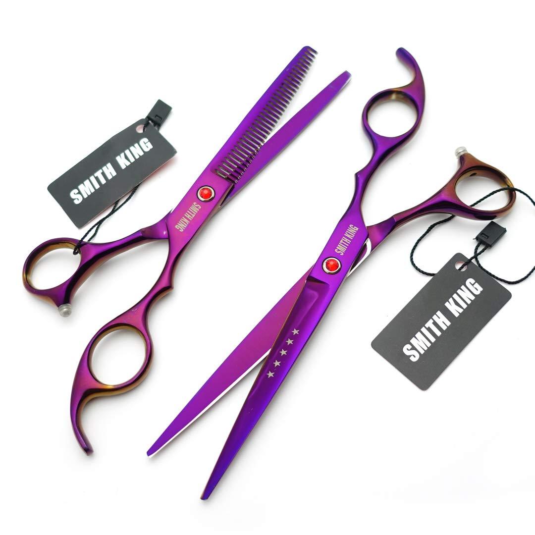 Smithking 7.0 Inches Professional hair cutting thinning scissors set with razor (Violet)