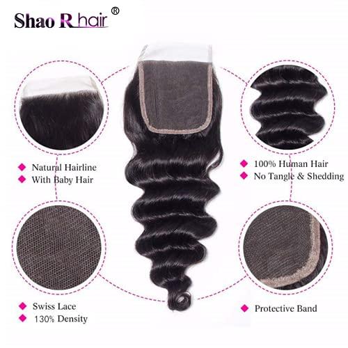 Shao R hair Loose Deep Wave Bundles with Closure 100% Unprocessed Virgin Human Hair Loose Wave Bundles with Closure Brazilian Curly Bundles with Closure Human Hair 18”20”22” with 16” Closure Natural Color
