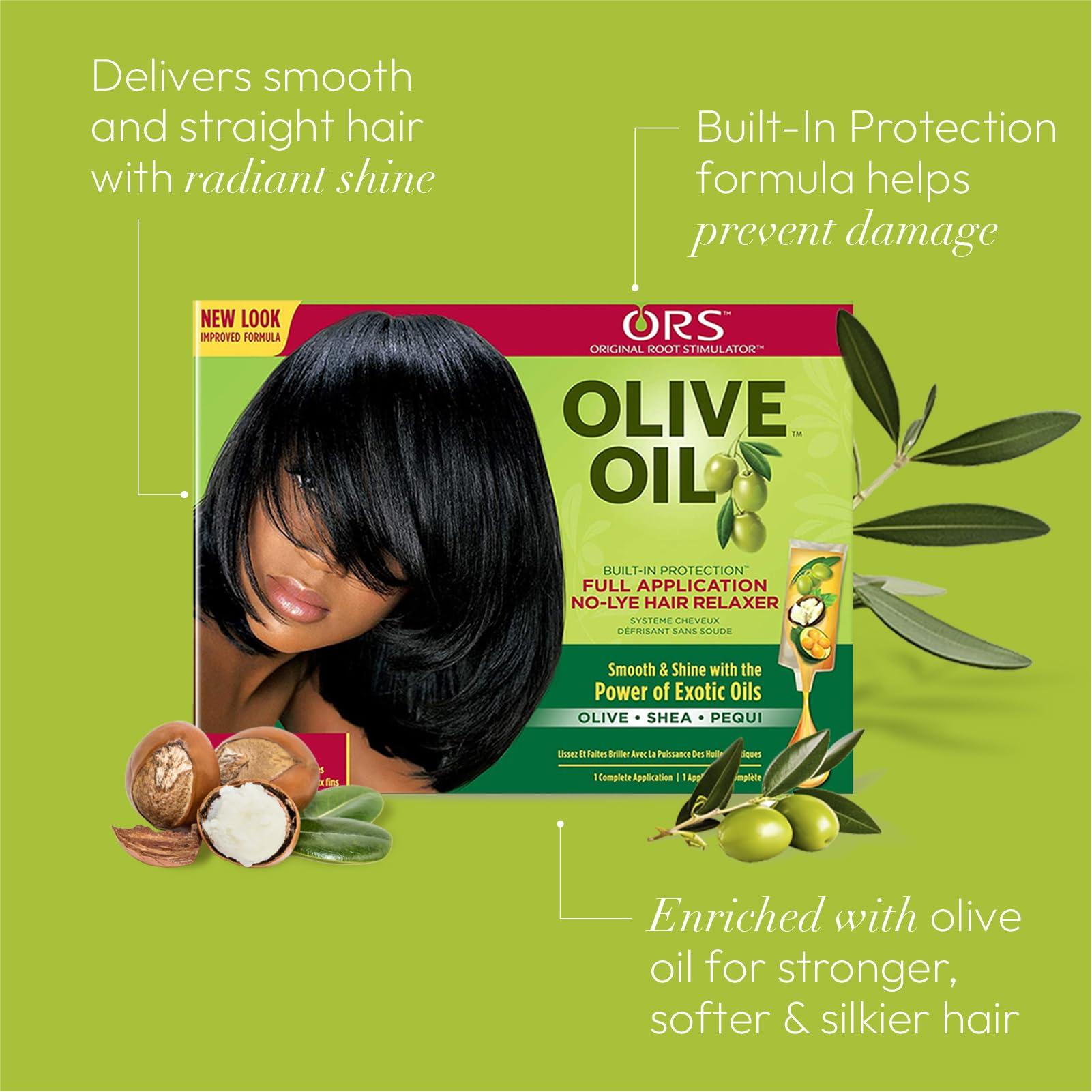 ORS ORS Olive Oil Built-In Protection Full Application No-Lye Hair Relaxer - Nourish & Grow* Hair & Scalp Oil Infused with Avocado Oil & Peppermint for Strength & Length - Bundle