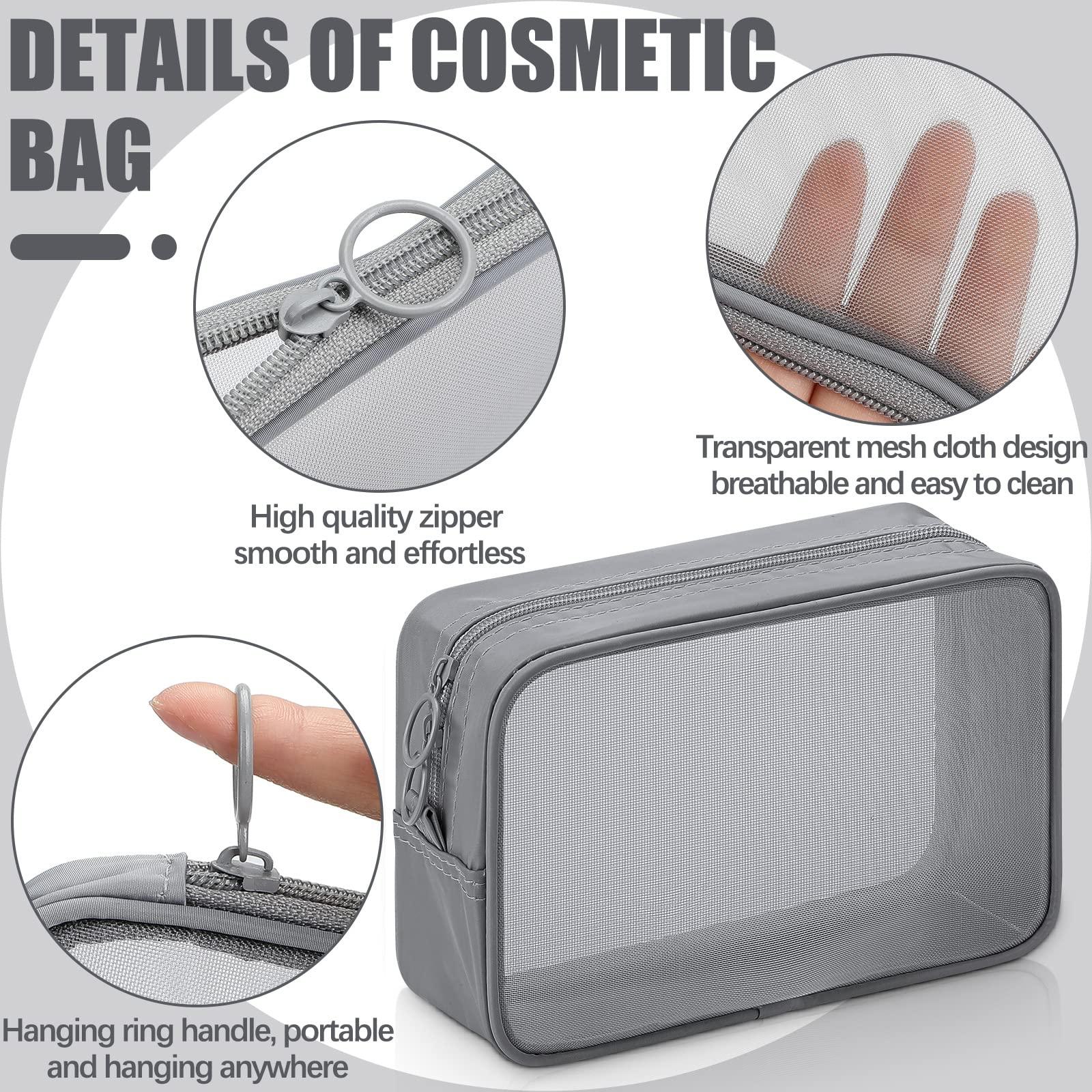 Weewooday Weewooday 4 Pcs Mesh Makeup Bag Mesh Cosmetic Bag Travel Toiletry Pouch with Zipper Mini Makeup Cosmetic Purse for Daily Accessory (Pink,Small)(Small, Large, Medium,Gray)