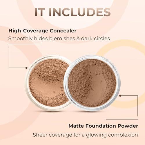 Sweet Face Minerals QUICK FIX KIT (DEEP TAN CONCEALER & COCOA FOUNDATION) Mineral Makeup Starter Set Sample Size Matte Bare Face Powder