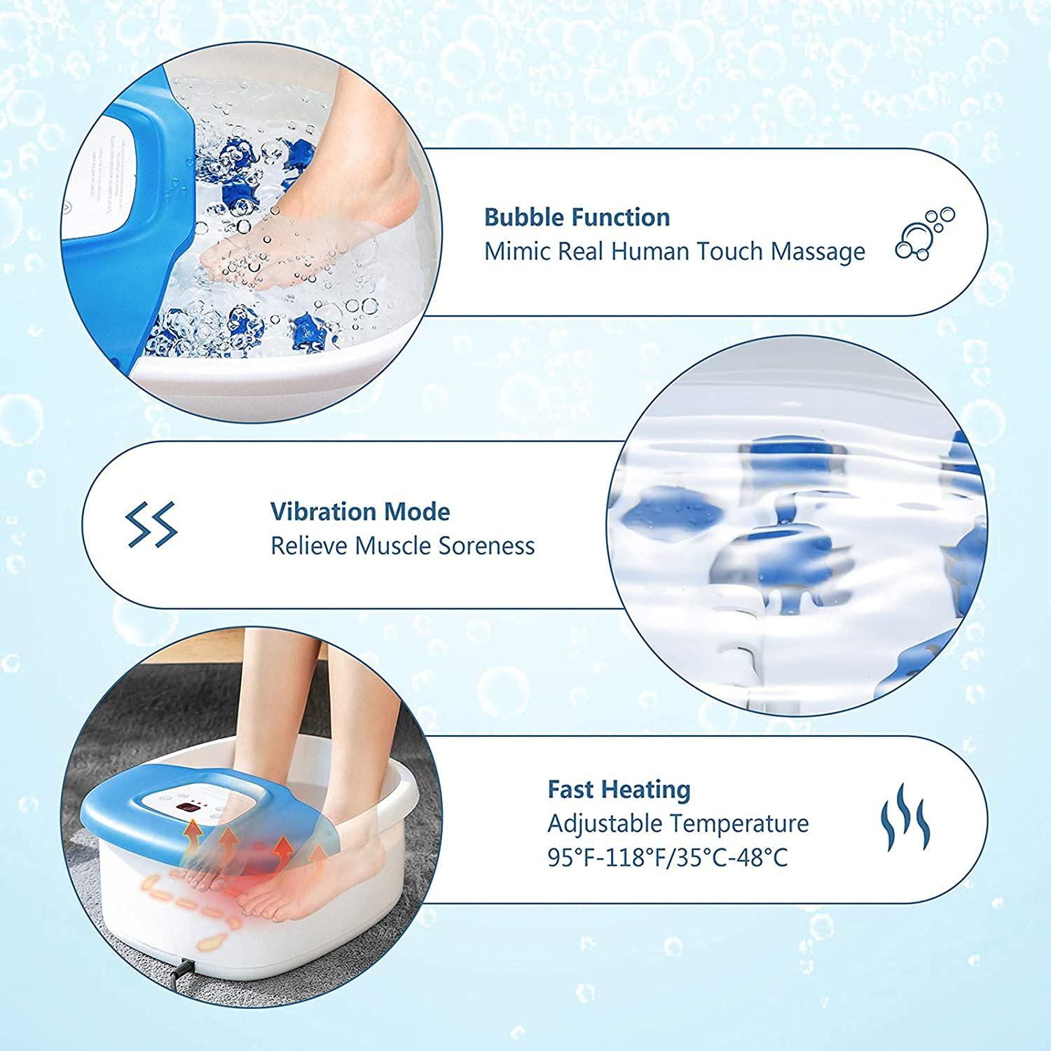 N \\ A Foot Spa Bath Massager with Heat Bubbles Vibration, Heated Foot Bath with Pedicure Grinding Stone, 16 Massage Rollers and Digital Temperature Control Home Use