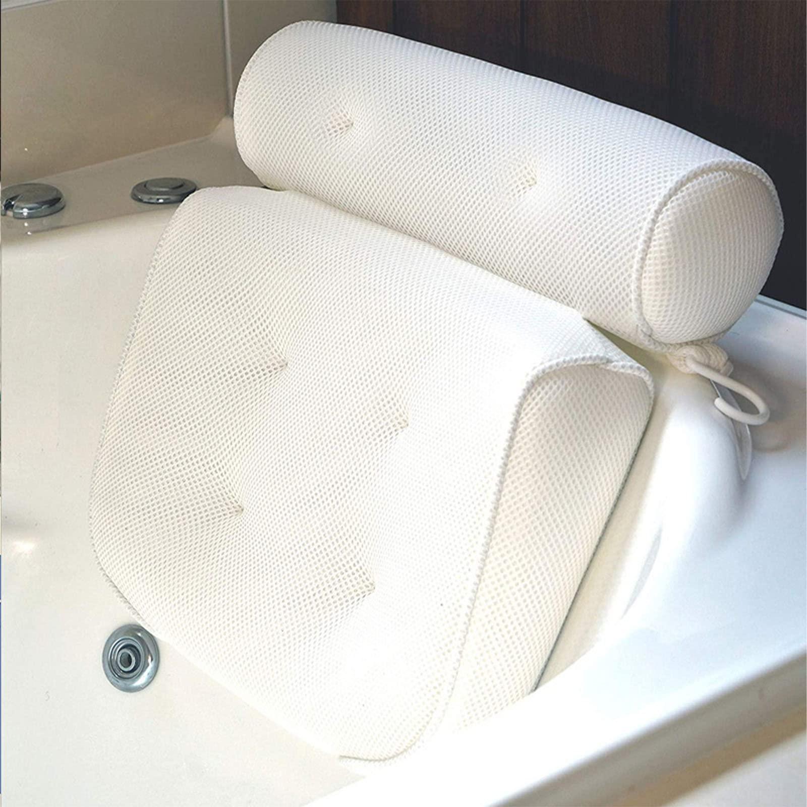 BINGWANG BINGWANG Bath Pillow Bath Spa Pillow, Non-Slip 6 Large Suction Cups, Super Thick, Can Perfectly Support The Head, Neck, Back and Shoulders, Suitable for All Bathtubs, Hot Tubs, Massage Bathtubs-White