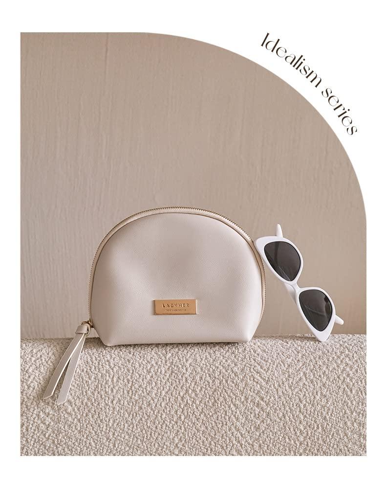 cirea cirea Egg White Clamshell PU Makeup Bag for Purse Portable Small Cosmetic Travel Bag for Women Cute Skincare Bag (Egg White)