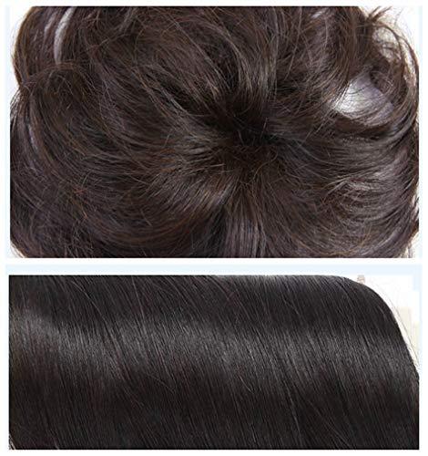 LXUE 5.5" Real Human Hair topper for Short Hair Clip in Wavy Hairpieces for Women with Thinning Hair, Off Black