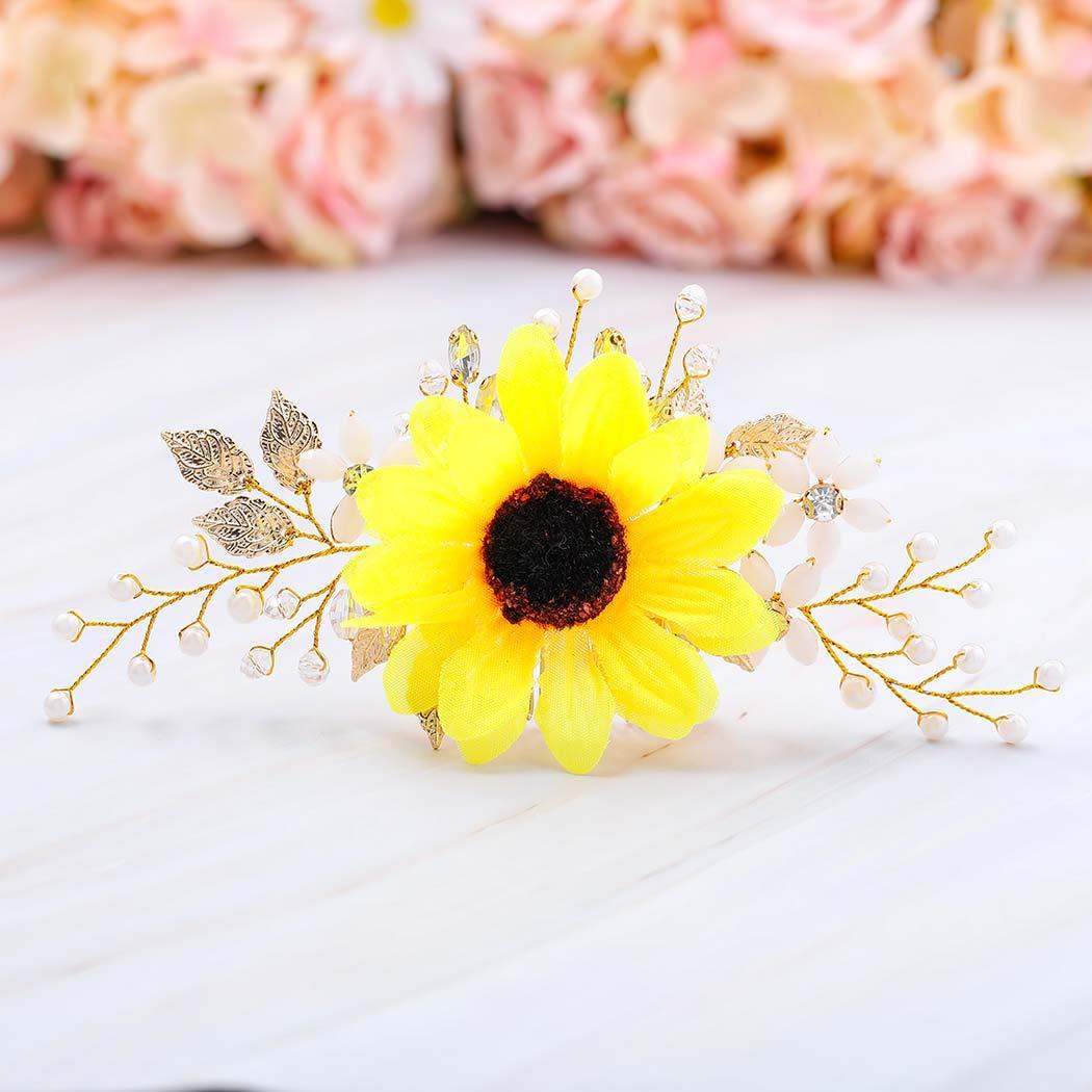 BAROGIRL Barogirl Bridal Sunflower Hair Comb Clip Crystal Bride Gold Wedding Hair Accessories for Women (Gold)