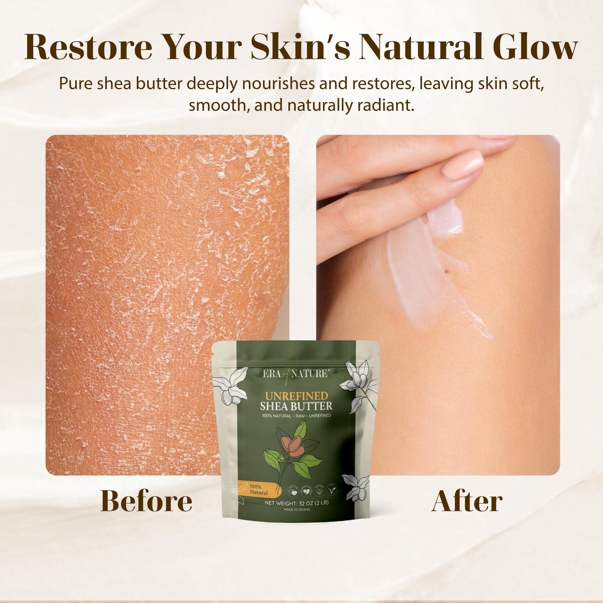 era of nature era of nature Organic Unrefined Raw AFRICAN IVORY WHITE SHEA BUTTER, for Anti Aging Dry Skin Base Beauty, Use Alone or in DIY Body Butters, Soaps, Lotions and lip balm - (Ghana) (2lb)