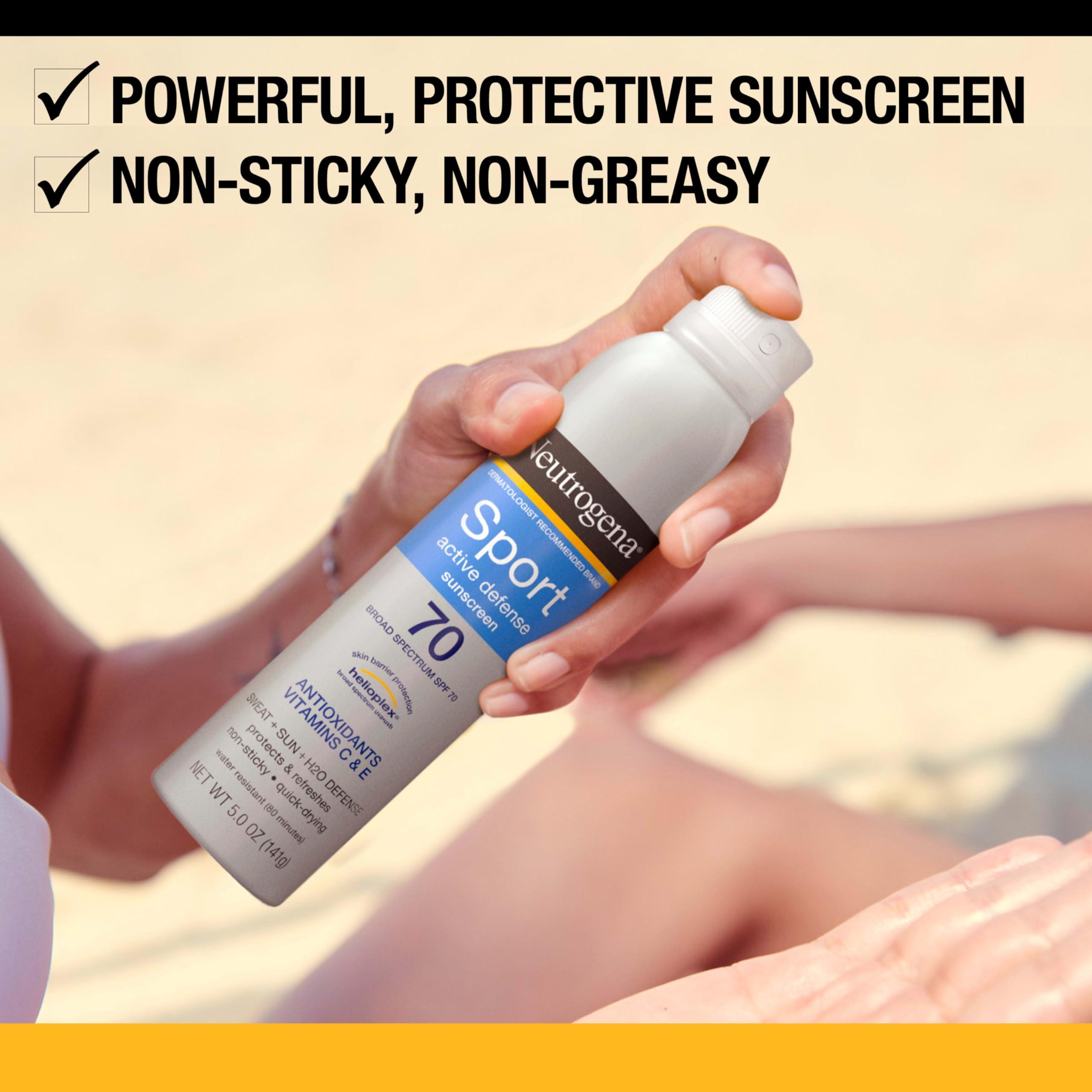 Neutrogena Neutrogena Sport Active Defense SPF 70 Sunscreen Spray, Sweat & Water Resistant Spray Sunscreen with Broad Spectrum Protection for Sunburn Prevention, Oxybenzone-Free, Twin Pack, 5 oz, 2 Pack