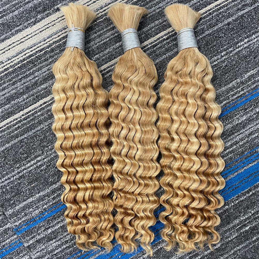 Kiss darling LASHES Highlight Human Braiding Hair 1 Bundle 22Inch Human Hair Bundles for Braiding Highlight 27P613 Blonde Water Wave Bulk Human Hair Raw Hair Wet and Wavy Curly Bulk No Weft