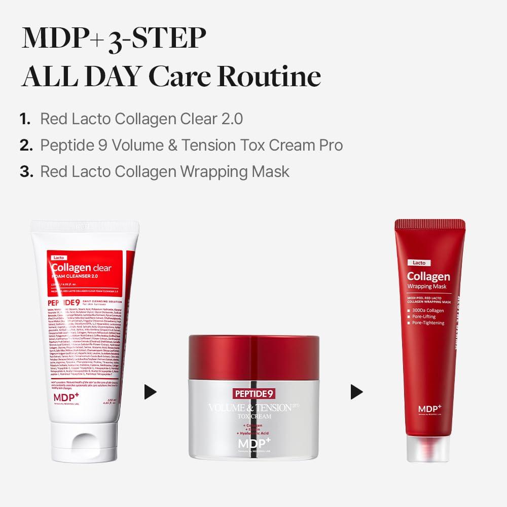 MDP MDP+ RED LACTO COLLAGEN CLEAR 2.0, Peptide, Deep Pore Cleansing, Hydrating|4.05oz/120ml,Pore Tightening, Hydrating Cleanser, Daily Moisturizing Cleanser, Foaming Facial Wash