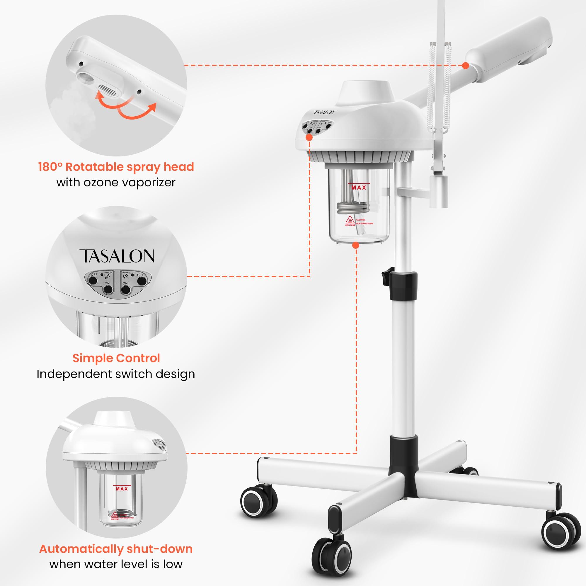 TASALON TASALON 2-in-1 Professional Facial Steamer with 5X Magnifying Lamp, Esthetician Steamer on Wheels with Ozone and Hot Mist, Standing Face Steamer for Facial Deep Cleaning and Moisturize, SPA & Beauty