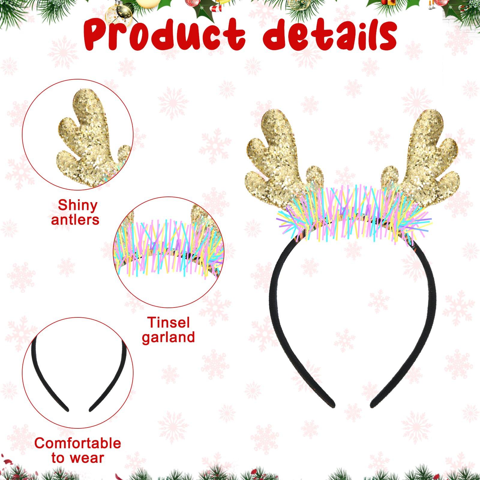Riceshoot Riceshoot 30 Pcs Christmas Reindeer Antlers Headband Bulk Deer Antlers Headbands with Ears Deer Costume for Women Christmas Party Favors Halloween Supplies