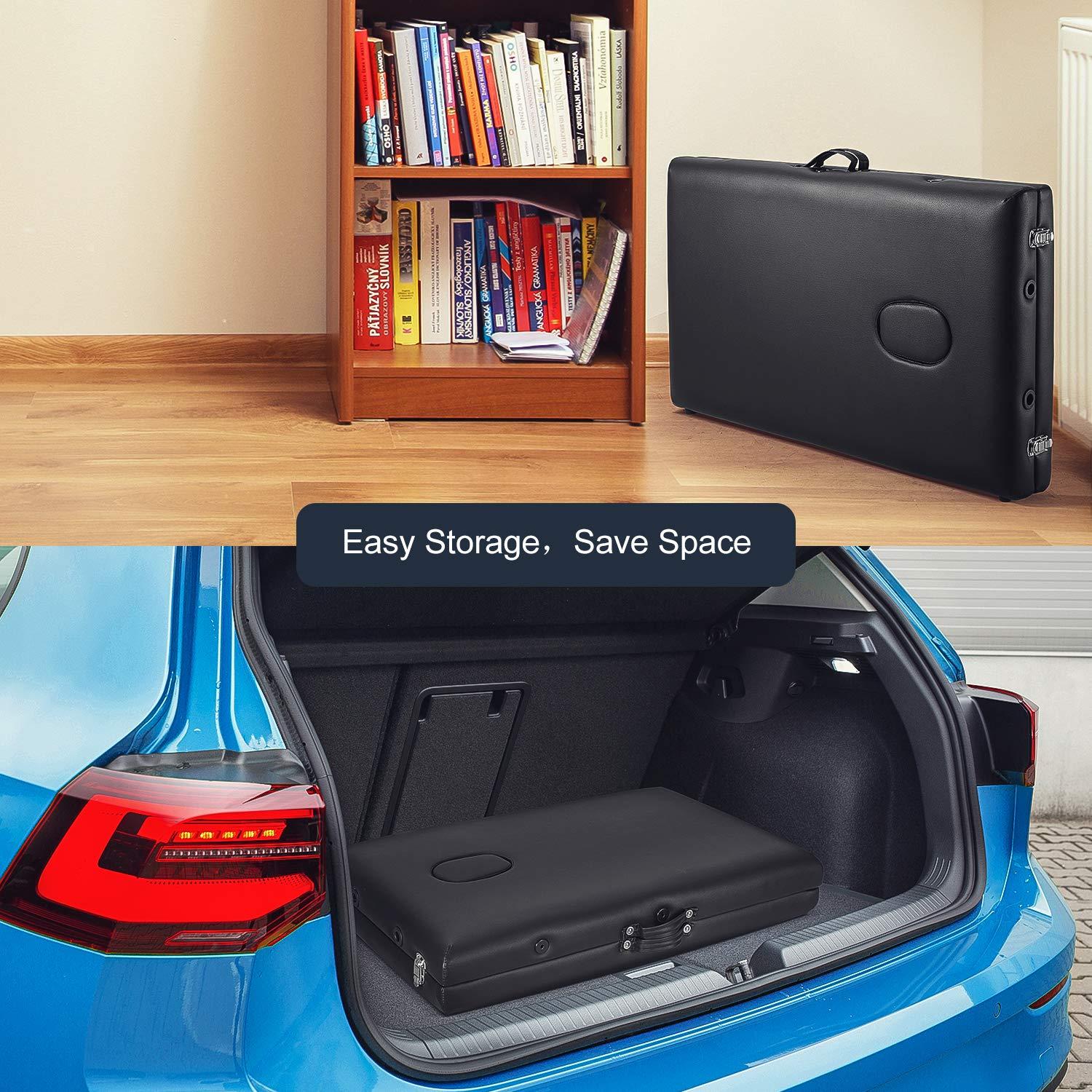 N \\ A Massage Table Portable Massage Bed with Carrying Bag Spa Bed Salon Bed Facial Bed Treatment Table Lash Bed Height Adjustable with Head-& Armrest 2 Fold Black