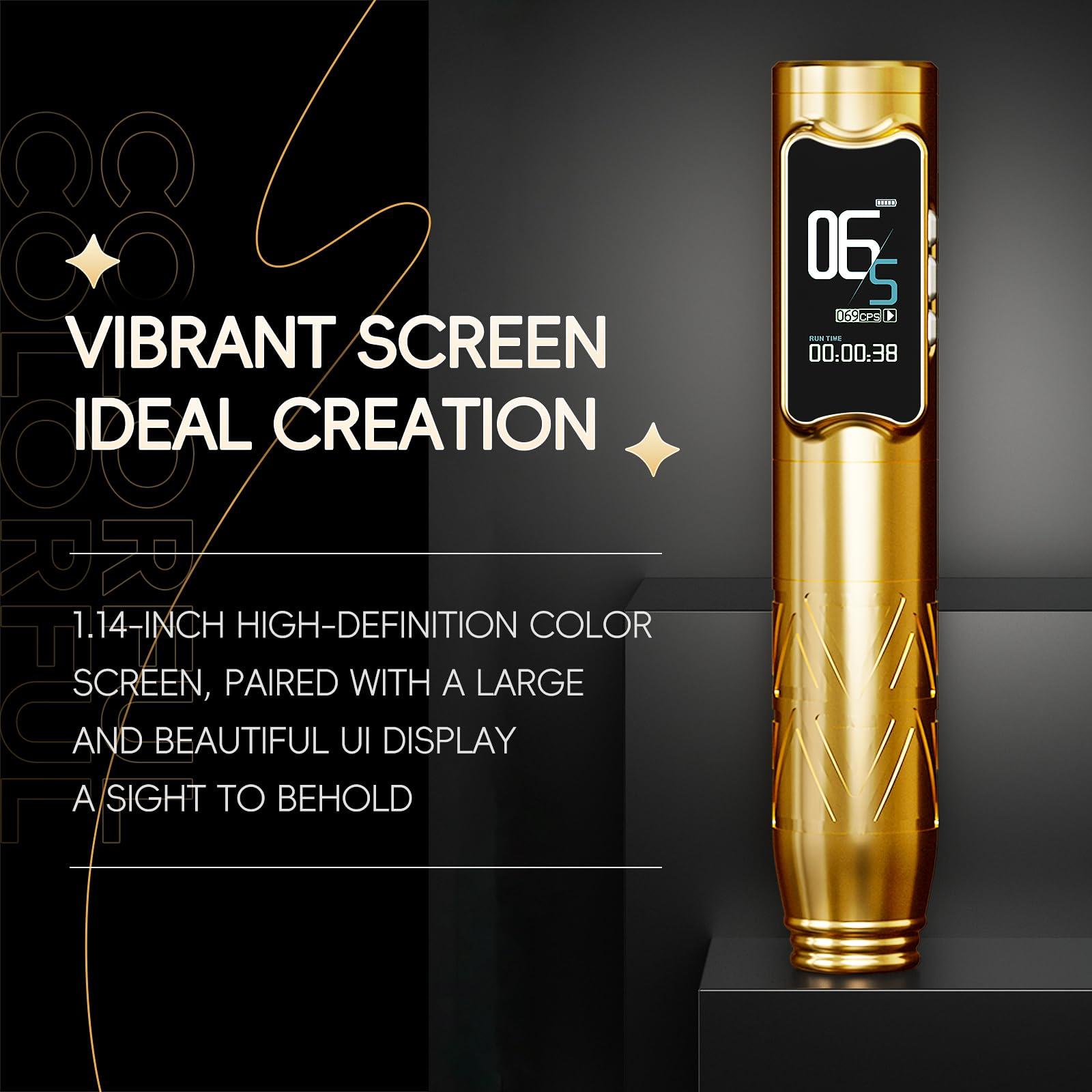 OG PRODUCE OG PRODUCE PIONEER-FROST-WING Wireless Tattoo Gun Rotary Pen Machine,Smart Display,3mm Stroke Wireless Tattoo Pen for Pro Artists (Golden)