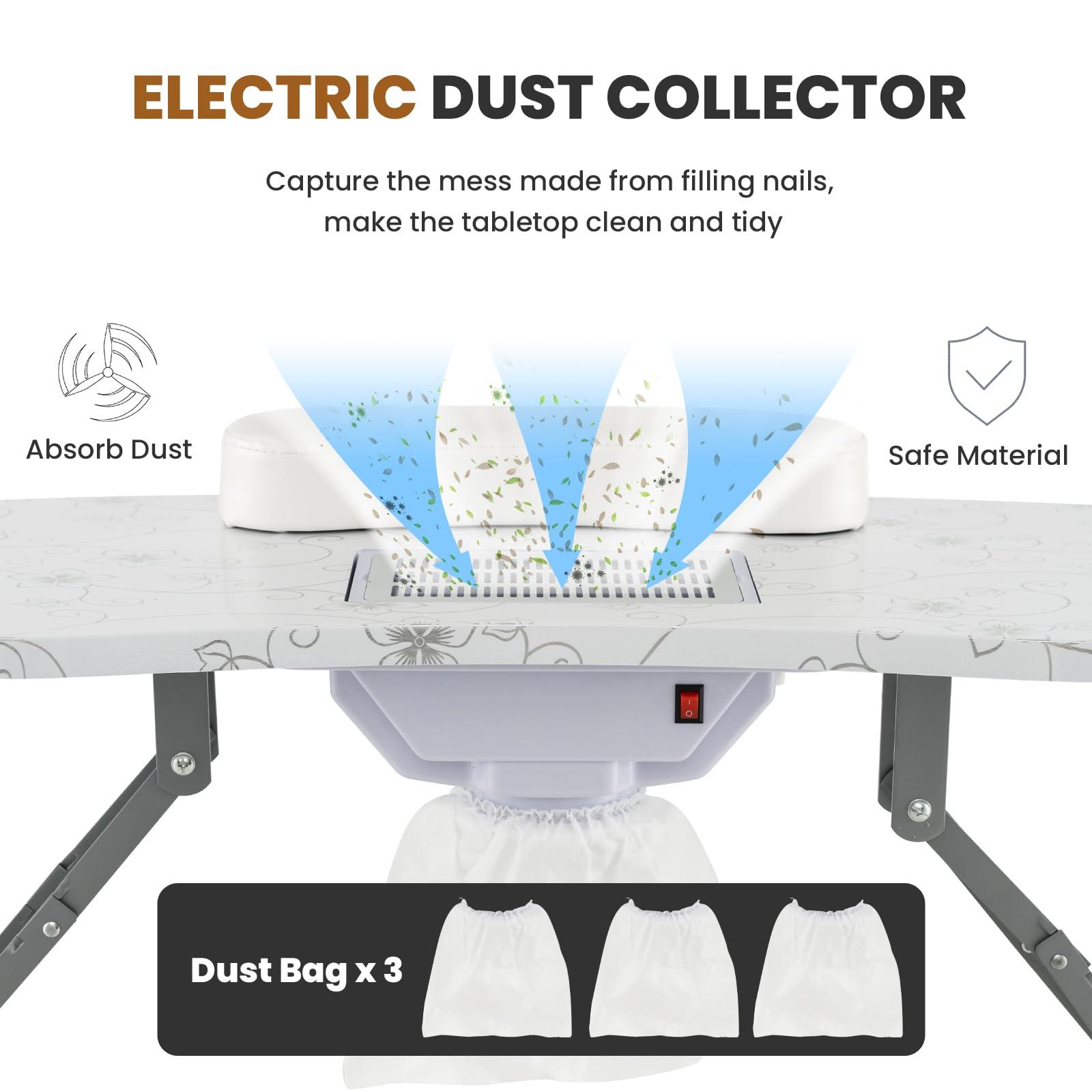 WELLHUT WELLHUT Nail Table All-in-One Manicure Desk w/Electric Dust Collector, LED Nail Lamp, Carry Bag & Wrist Cushion, Mobile Nail Desks w/Universal Mute Wheels for Manicurists Home Spa Beauty Salon