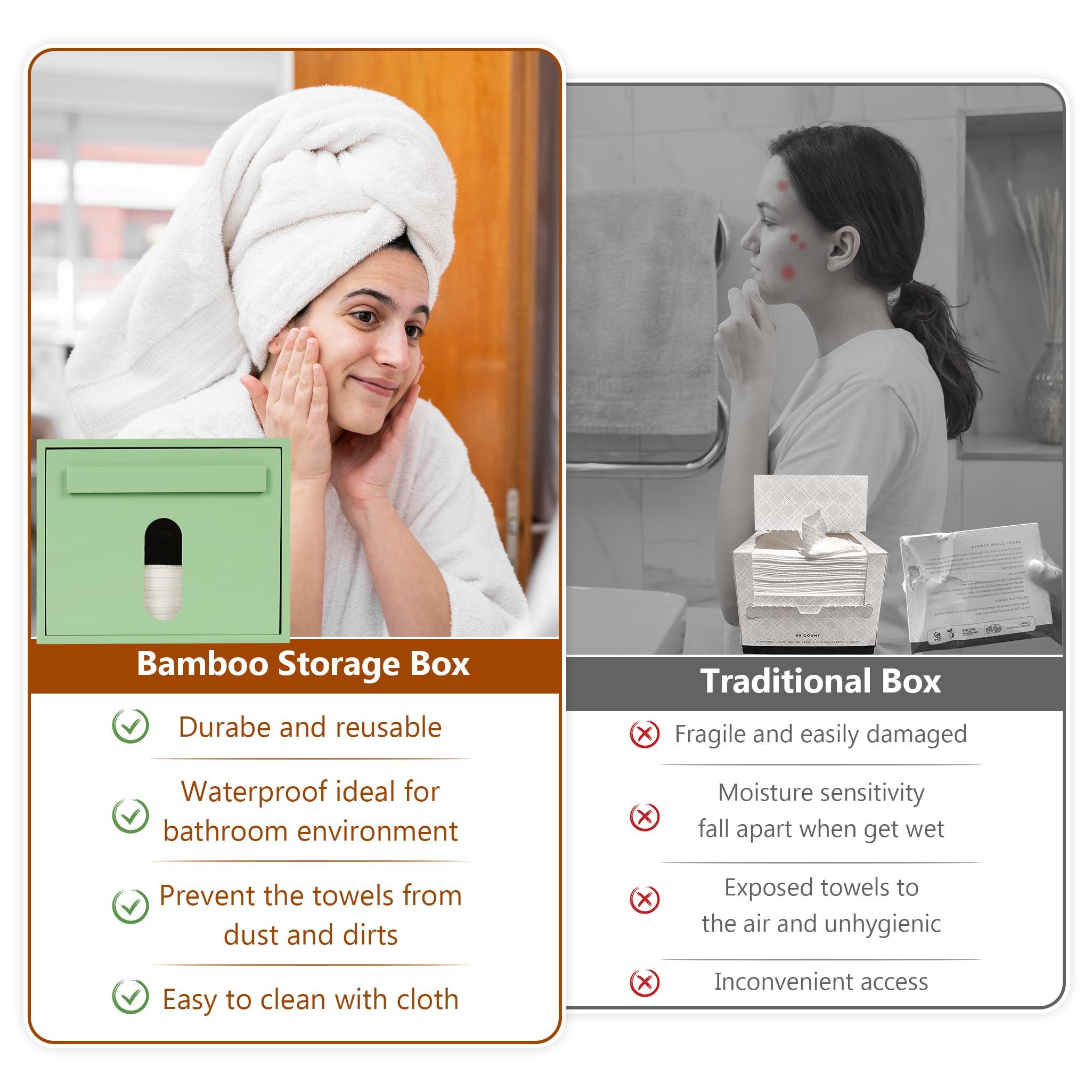 Tohiasen Disposable Face Towel XL Storaged with Luxe Bamboo Box, Face Towelettes Disposable 50 Count, Facial Towel Makeup Remover Cloth and Facial Wash Dry Wipes